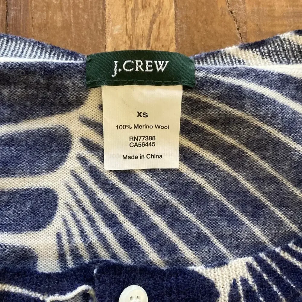 Classic Botanical Merino Wool Cardigan Navy and White, XS